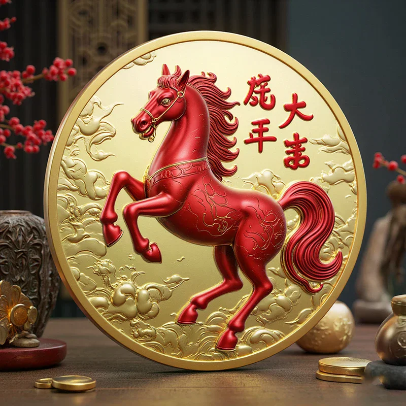 عملة الديكور 2026 زودياك الحصان الملونة التذكارية ميدالية سنة الحصان عيد ميلاد هدية صغيرة الحرف المعدنية الحدث تذكارية #4