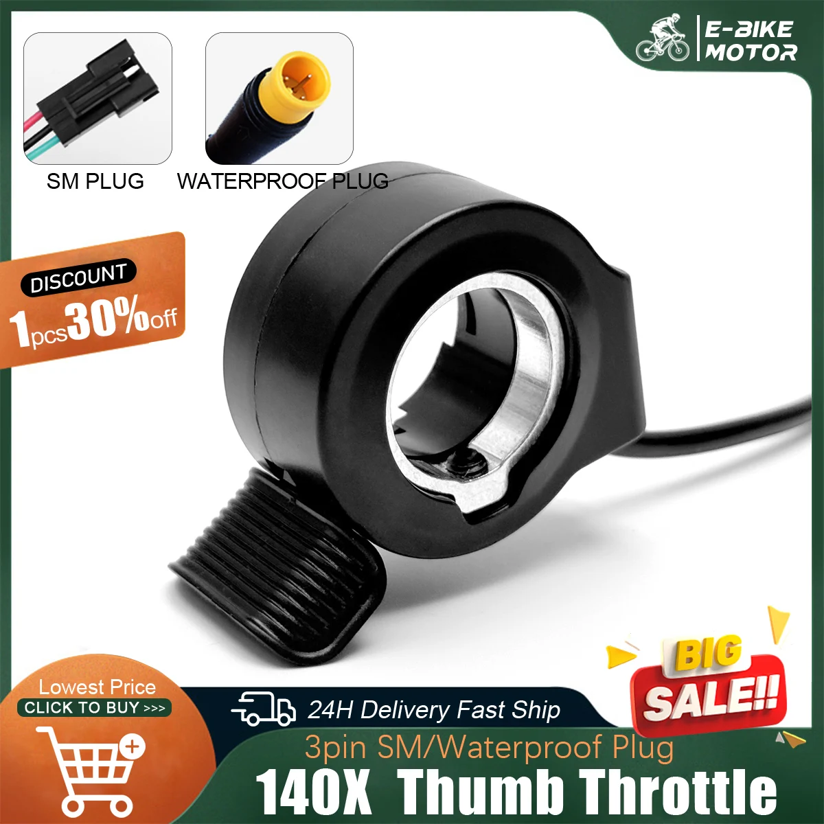 

5Pcs Ebike Thumb Throttle 140X Right/Left Hand Throttle for 24V 36V 48V 72V for Electric Bike Scooter Mountain Bike Accessories