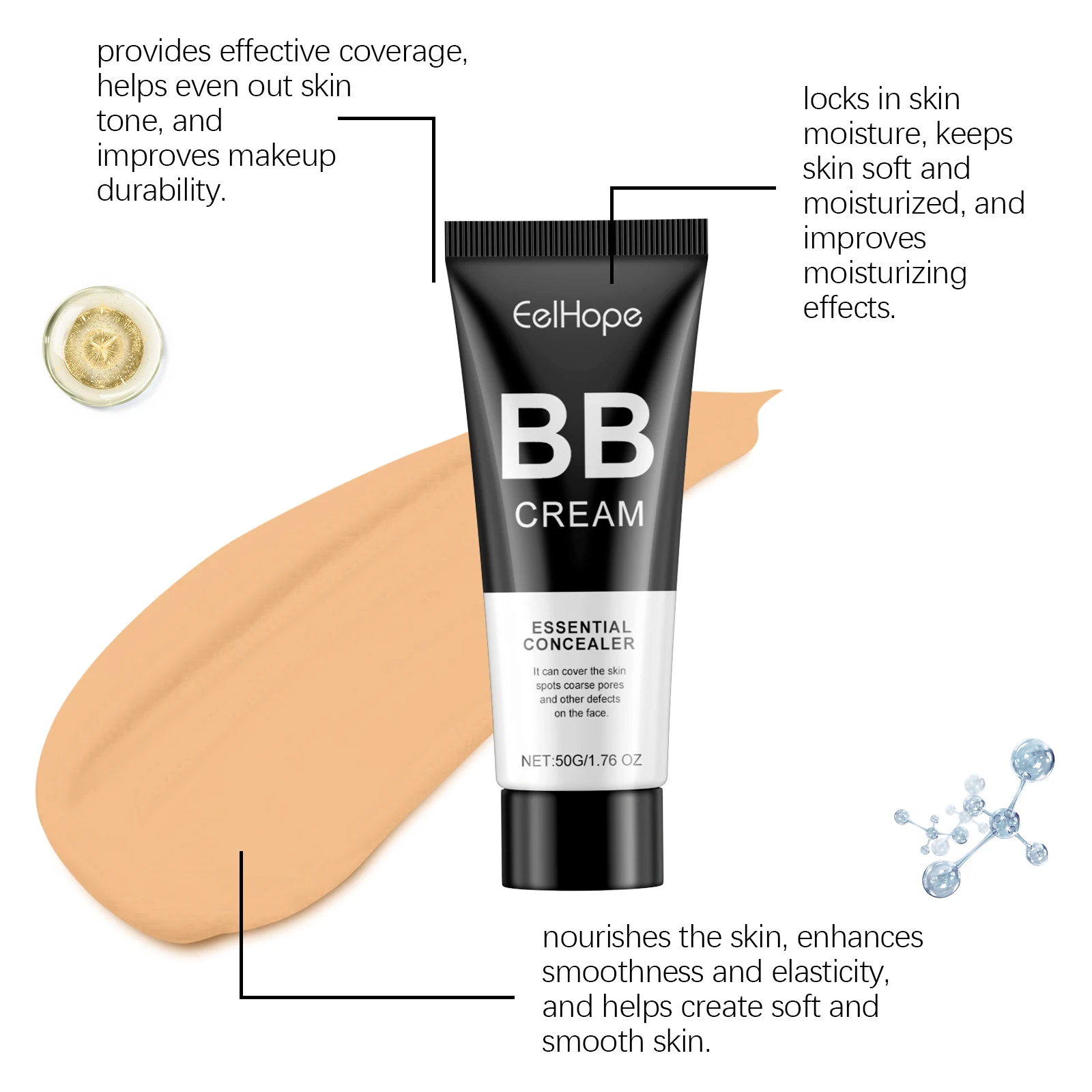 Creme BB corporal à prova d'água de longa duração – Cobertura total, hidratação, evita o tom da pele, oculta imperfeições e tatuagens