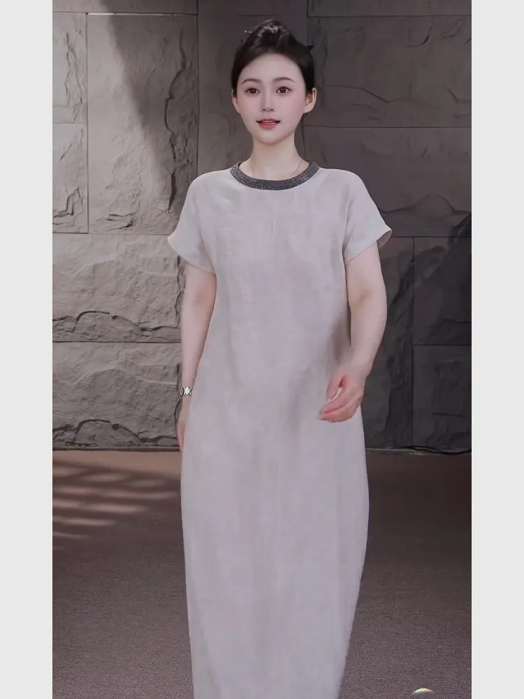 T-shirt en lin blanc Dr été ample minceur taille haute jupe trapèze Ele Unique Sle trajet automne dames Dr