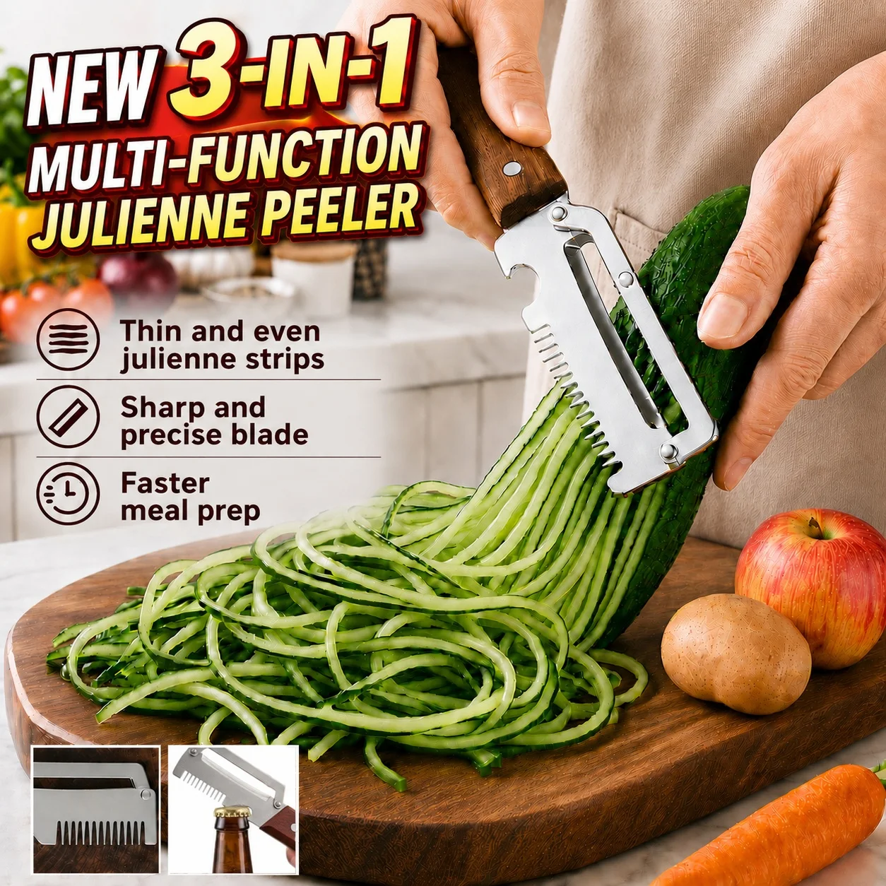 New Paring Knife Ergonomic Imitation wood grain handle Stainless Steel Vegetable Peeler with Wooden Handle 3-in-1 Fruit Potato P
