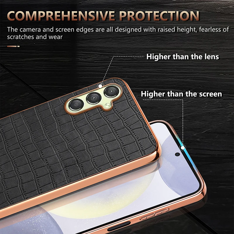 AZNS 럭셔리 3D 텍스처 클래식 가죽 케이스, 갤럭시 A14, M14, A15, A25, A34, A35, A54, A55, 도금 테두리 보호 커버