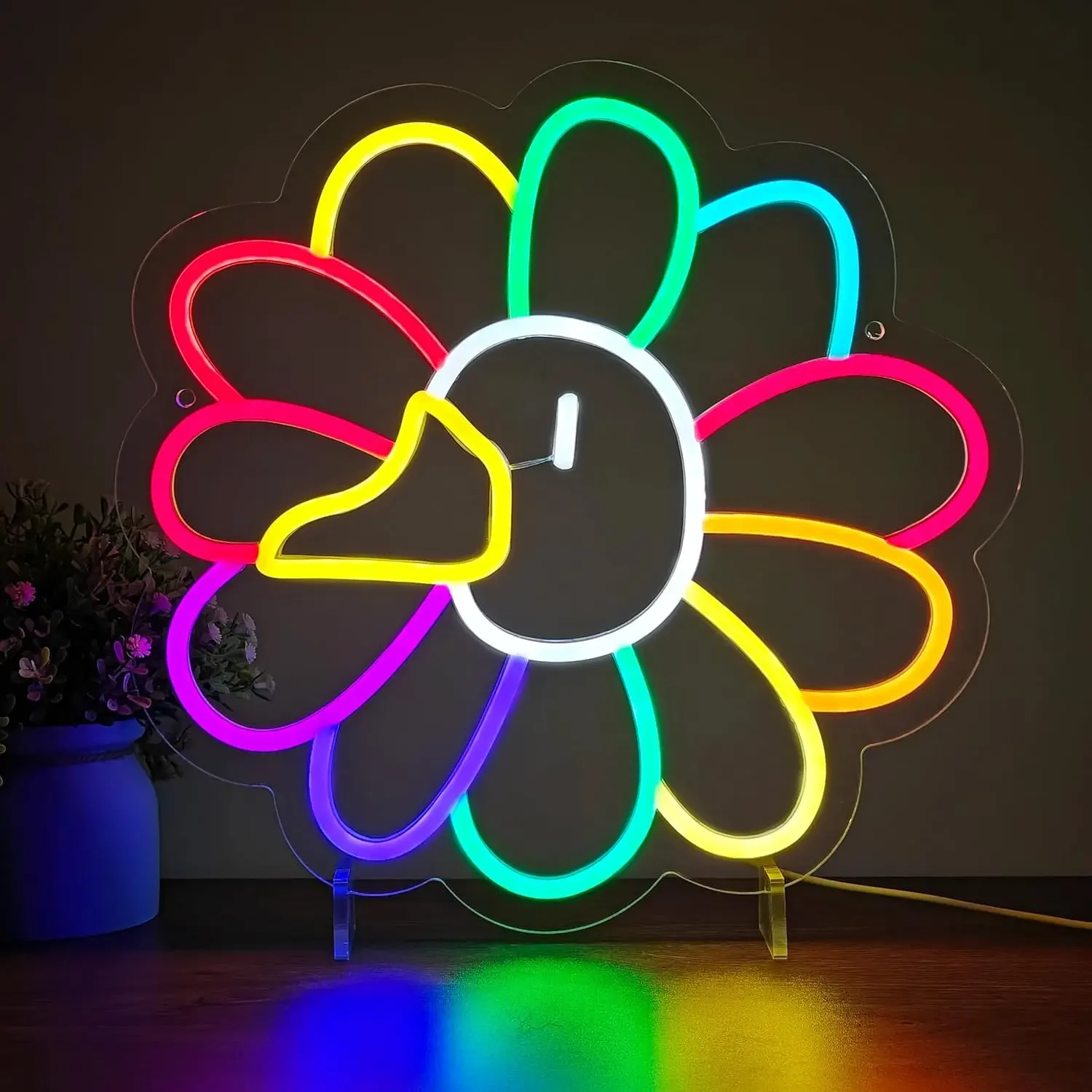 Smiley Flower Neon Sign LED Wall Art USB Powered  Happy Face Theme Decor Bedroom Living Room Party Aesthetic Hanging Light