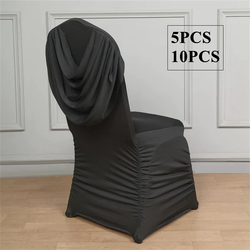 

5pcs 10pcs Black Color Ruffled Stretch Spandex Chair Cover Banquet Wedding Chair Covers For Party Event Hotel Decoration