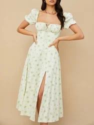 2025 New Fashion Women Floral Print Elegant A Line Long Dresses Casual Spring Summer Chic Party Maxi Dress  Robe Femme
