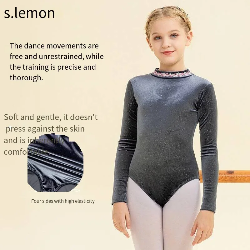 S.limon – justaucorps de danse en velours pour filles, manches longues, ciel étoilé, tenue chaude de danse chinoise et de Ballet, body de spectacle de gymnastique