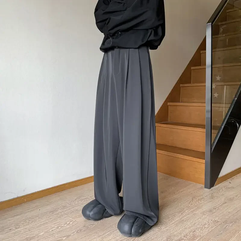 

Summer Ice Silk Drape Wide-leg Pants Fashion Lengthened Oversize Casual Loose High Street Trousers Mopping Pant Male Clothes