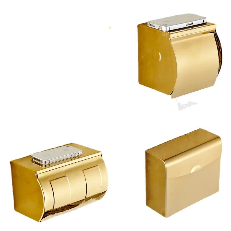 304 Stainless Steel Bathroom Paper Holder With Shelf  Mobile Phones Gold Towel Rack Toilet   Tissue Boxes