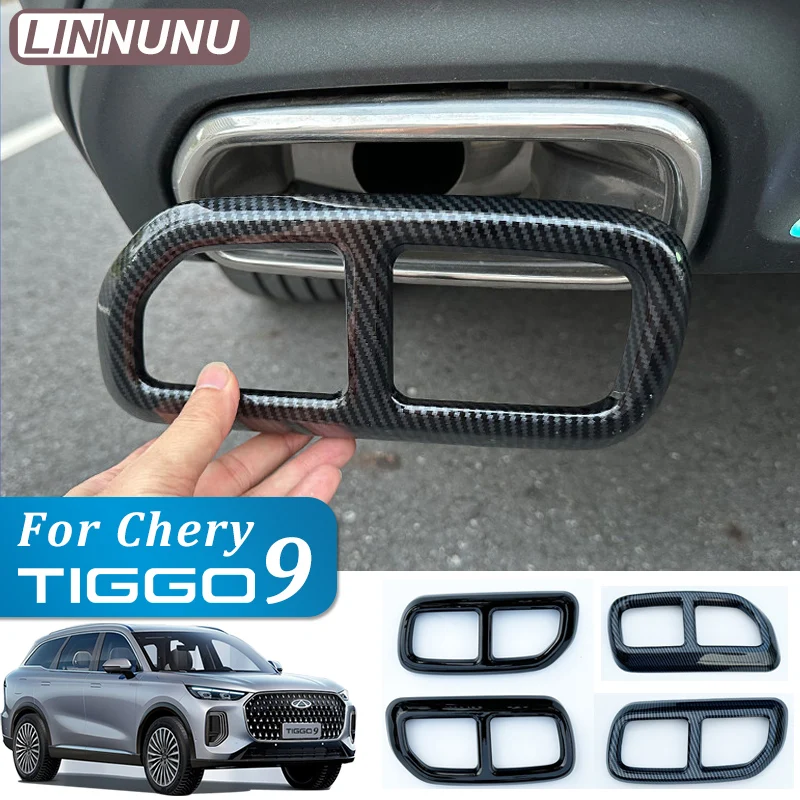 

LINNUNU Black Exhaust Pipe Trim Cover For Chery Tiggo 9 2025 2026 Car Muffler End Decor Frame Accessories Four hole exhaust pipe
