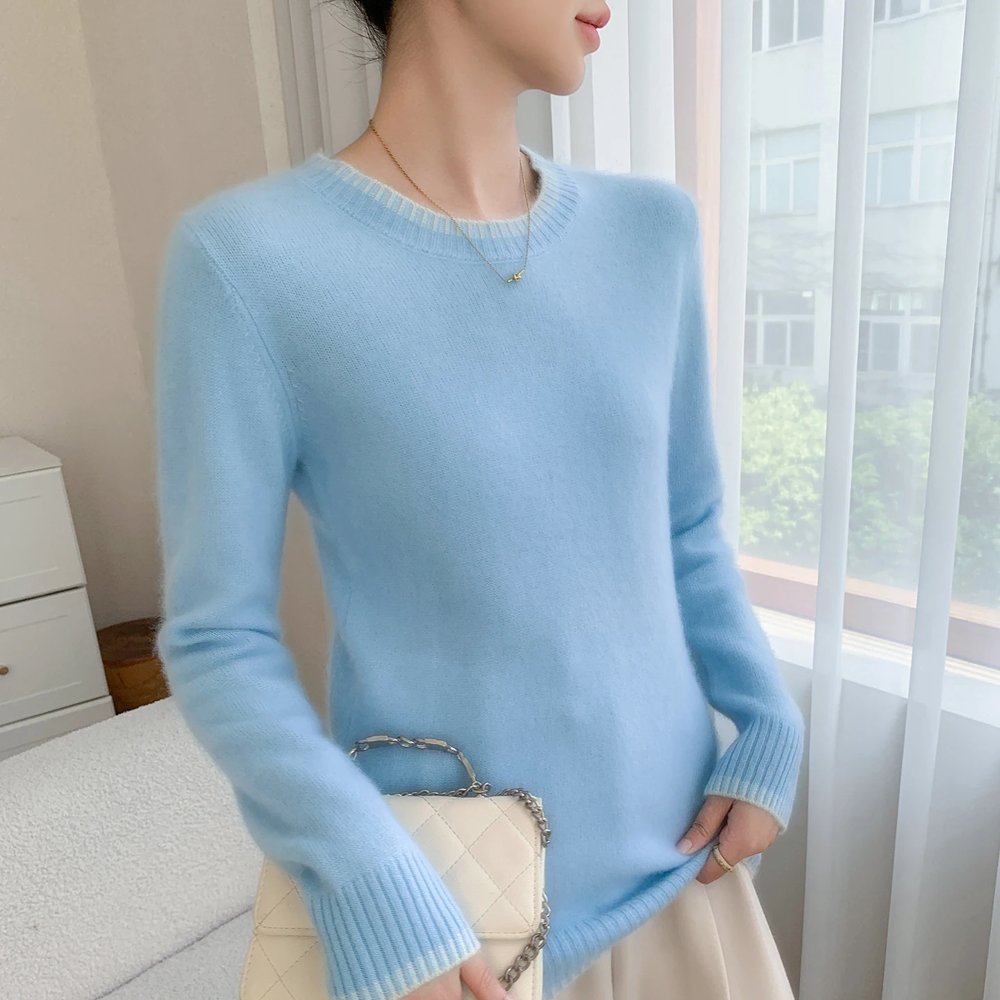 خريف/شتاء جديد المرأة 100% الكشمير الخالص البلوز عادية اللون منعت محبوك سترة فضفاضة الجولة الرقبة القمم سميكة البلوز