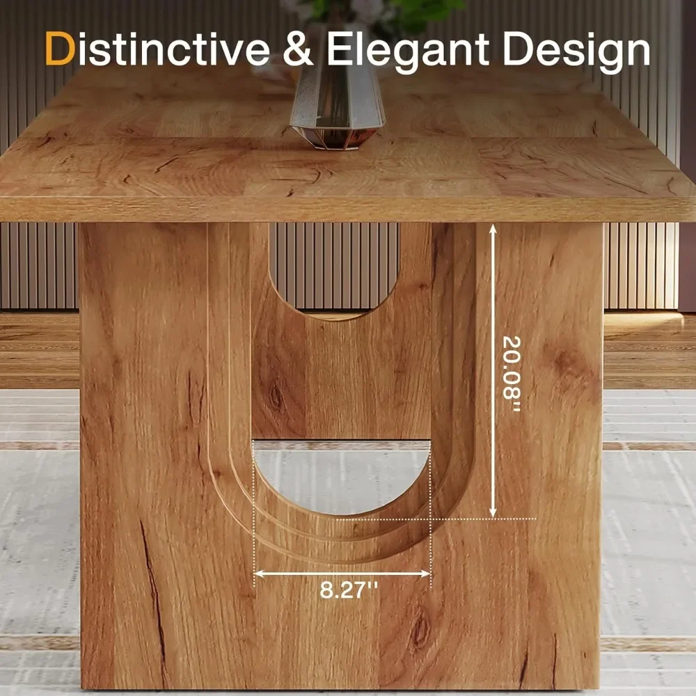 Modern Dining Table for 6 to 8 People  71" Large Kitchen Dining Table with Wood Pedestal Base Rectangular Long