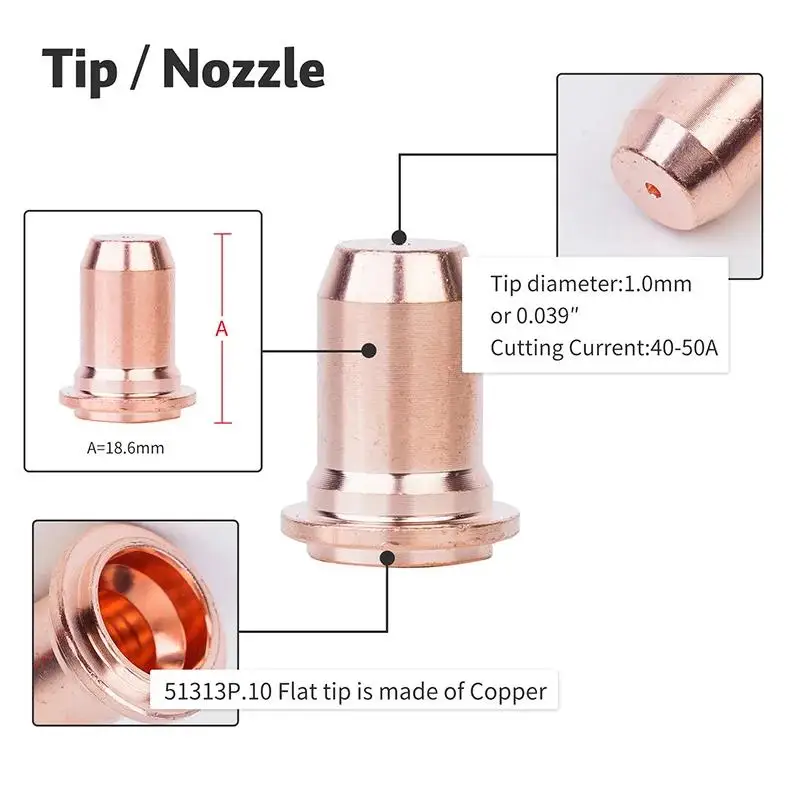 23Pcs IPT-60 Plasma Cutting Torch Nozzle Tip 1.0mm 0.039''  & Electrode Swirl Ring Kit