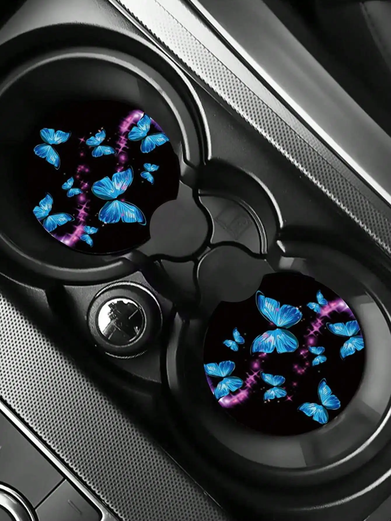 Paquet de 2 sous-verres porte-gobelet de voiture à motif papillon – Tapis de tasse antidérapant absorbant et résistant à la chal
