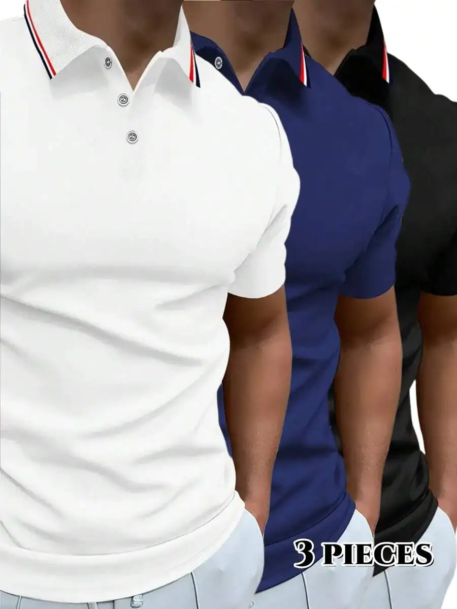 

3-Pack Men's Short Sleeve Polo Shirts - Breathable Casual Sport Tops for Summer
