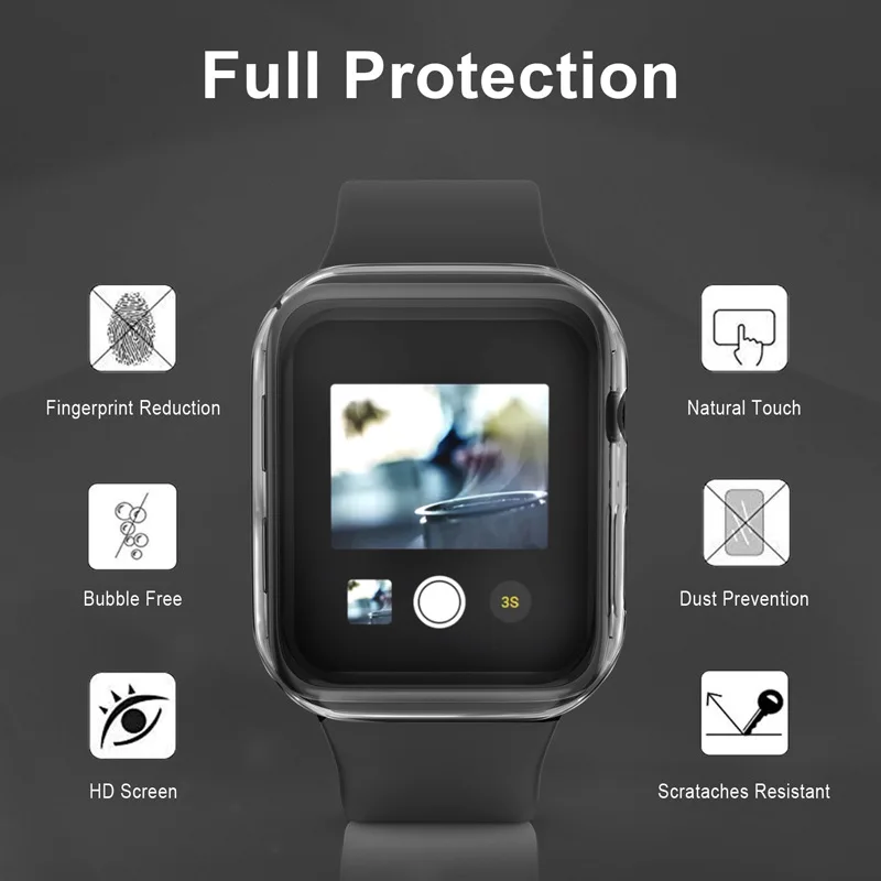 Screen Protector For Apple Watch 7 SE 6 5 4 Case 44/40/41/45mm iWatch 42mm 38mm Tempered Glass+Cover For Apple Watch Accessories