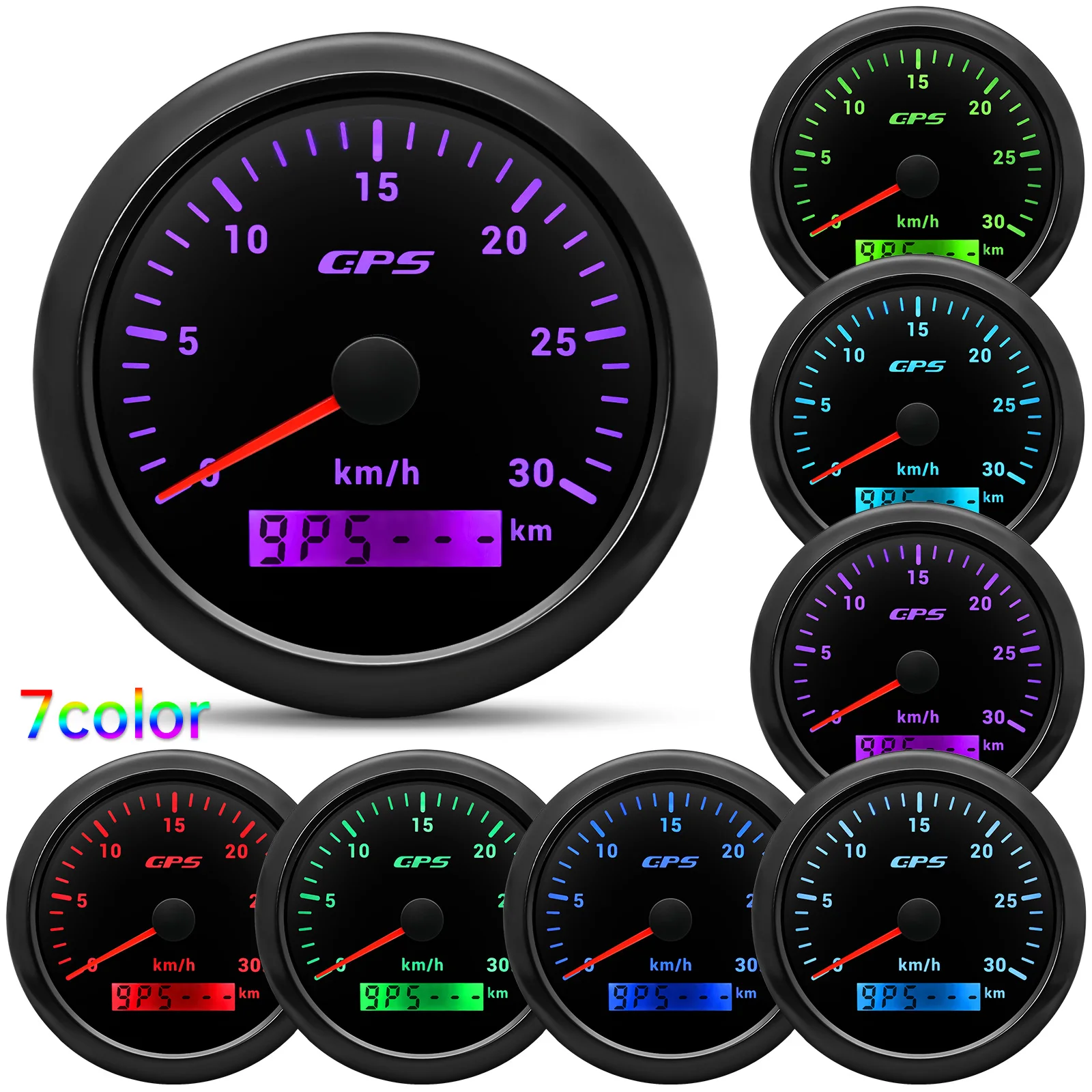 30 ~ 200KMH 7 Kleuren Backlight 85MM GPS Snelheidsmeter Met GPS Antenne Voor Motorfiets Marine Boot 60kmh 120kmh Auto Snelheidsmeter Gauge