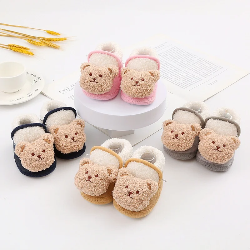 Winter Warm Newborn Baby Boy Girl Boots Cute Bear Soft Toddler Shoes First Walkers Anti-slip Booties Infant Fur Snow Boots 0-18M