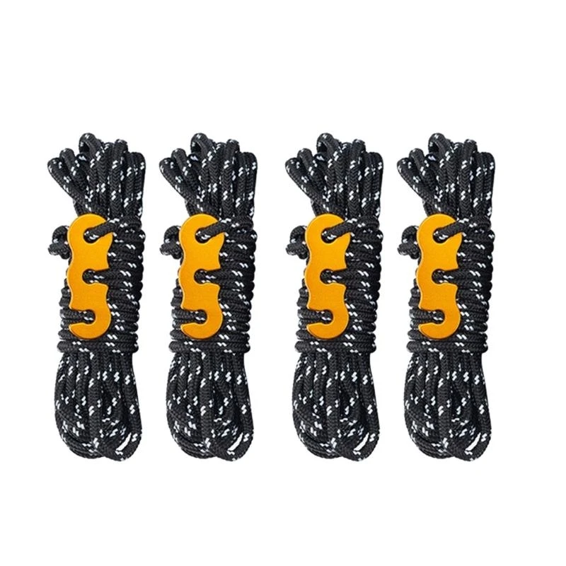 

4pack Durability Reflective Tent Cords Reinforced Windproof Rope with Buckles for Enhances Night Safety