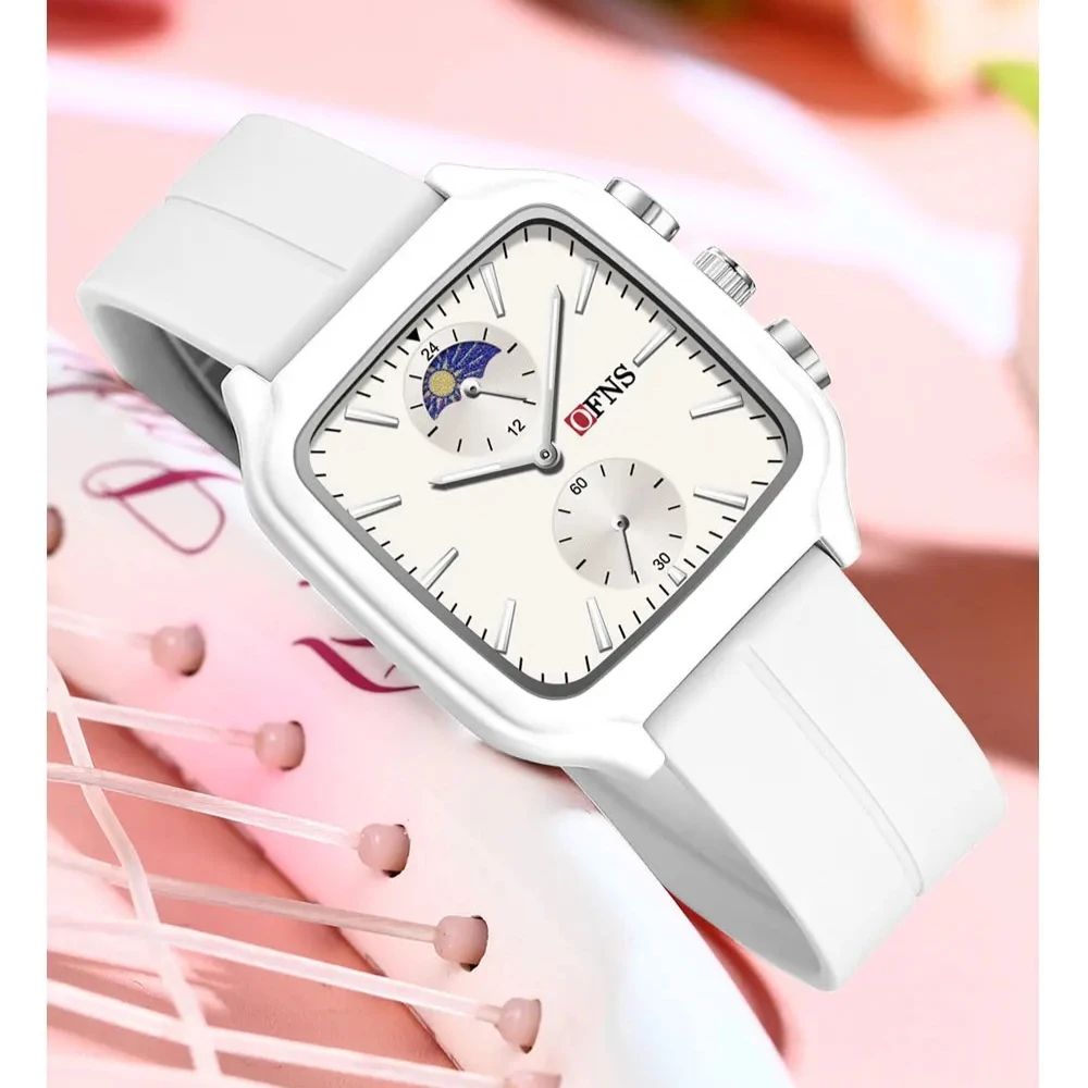 OFNS 7504, спортивные силиконовые кварцевые часы, водонепроницаемые светящиеся часы с календарем и фазой Луны, модные роскошные часы для мужчин, Relogios Masculino