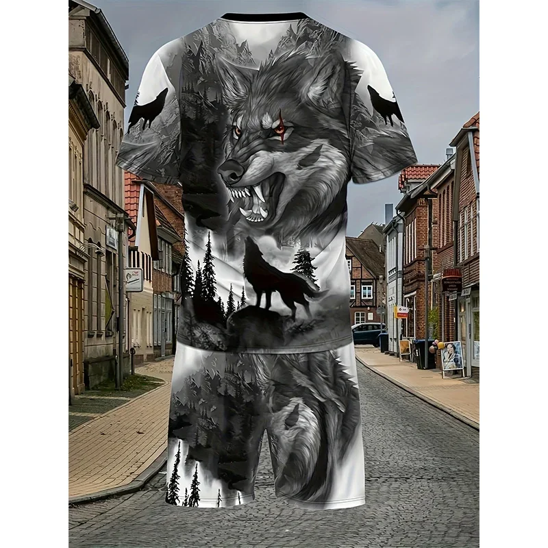 

Men's 3D Wolf Printing Summer Leisure Sports Quick Drying Breathable Plus Size Short Sleeve Set