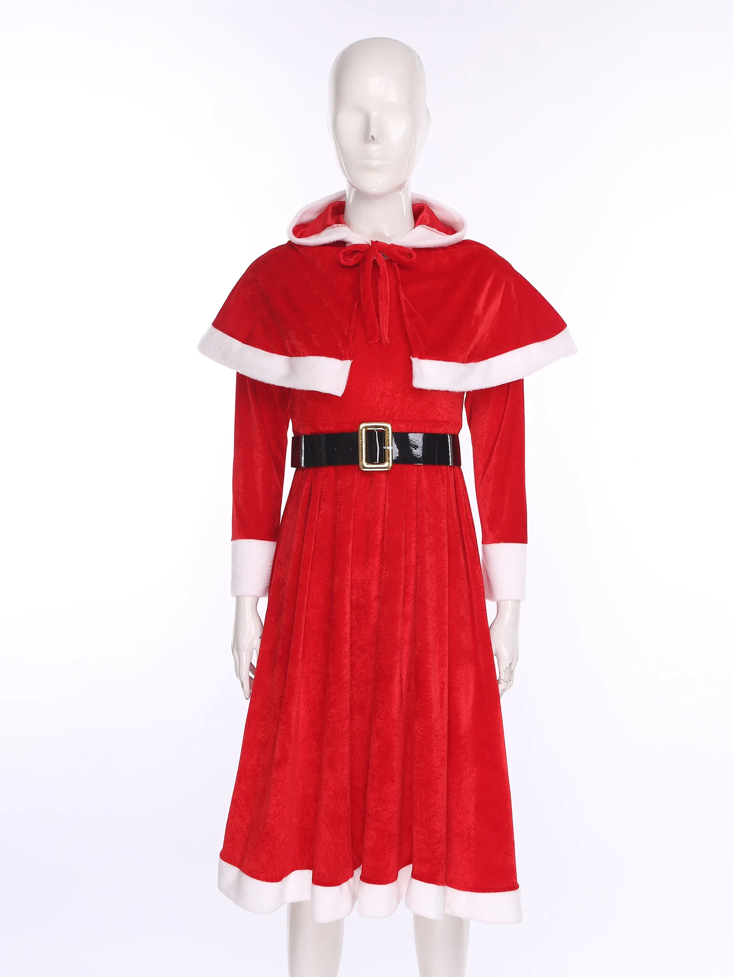Costume de père noël pour femmes, tenue de Cosplay de noël, robe à capuche en velours rouge, vêtements de fête pour jeu de rôle de noël