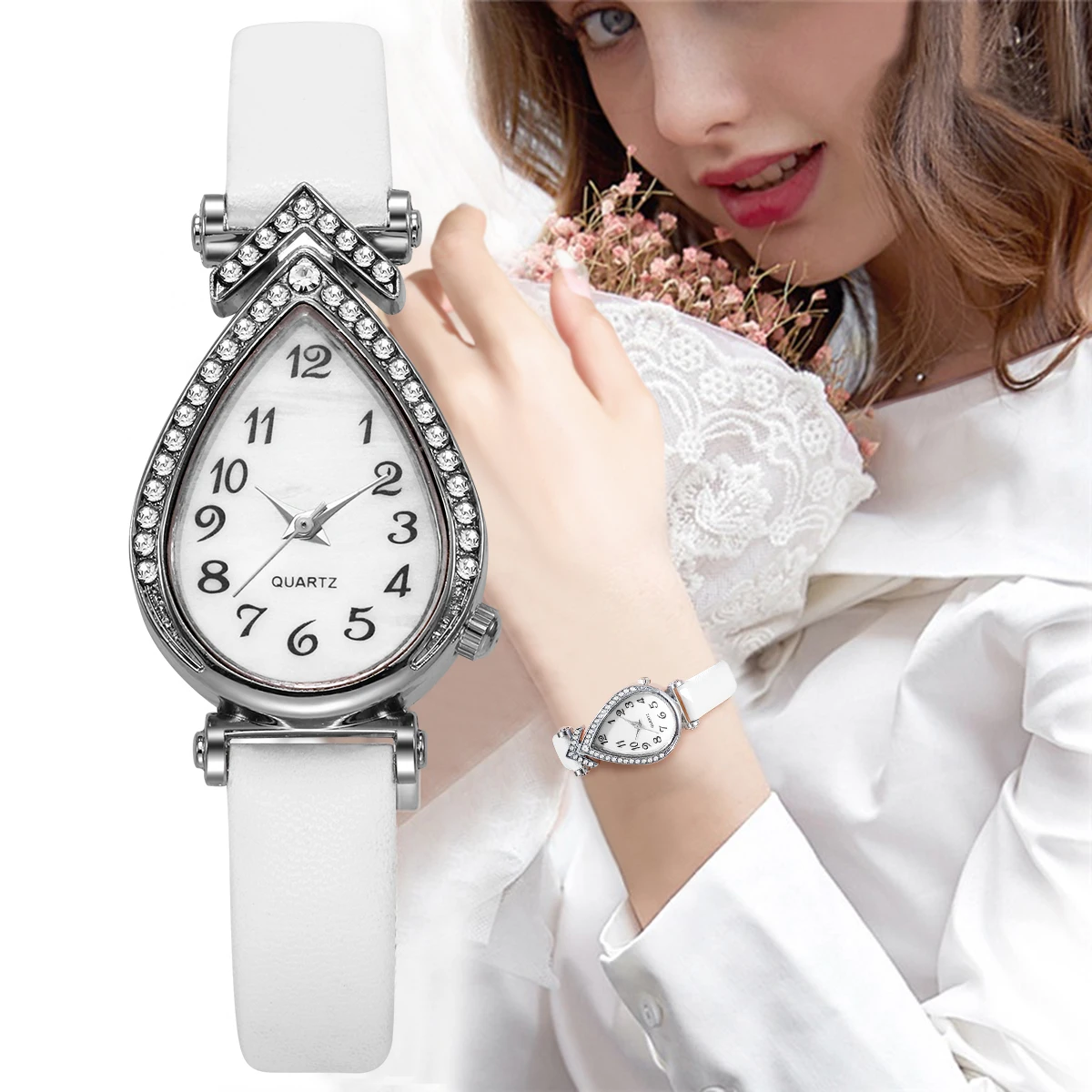 Moda strass feminino relógio de quartzo senhoras casual pulseira de couro relógio de pulso meninas reloj mujer