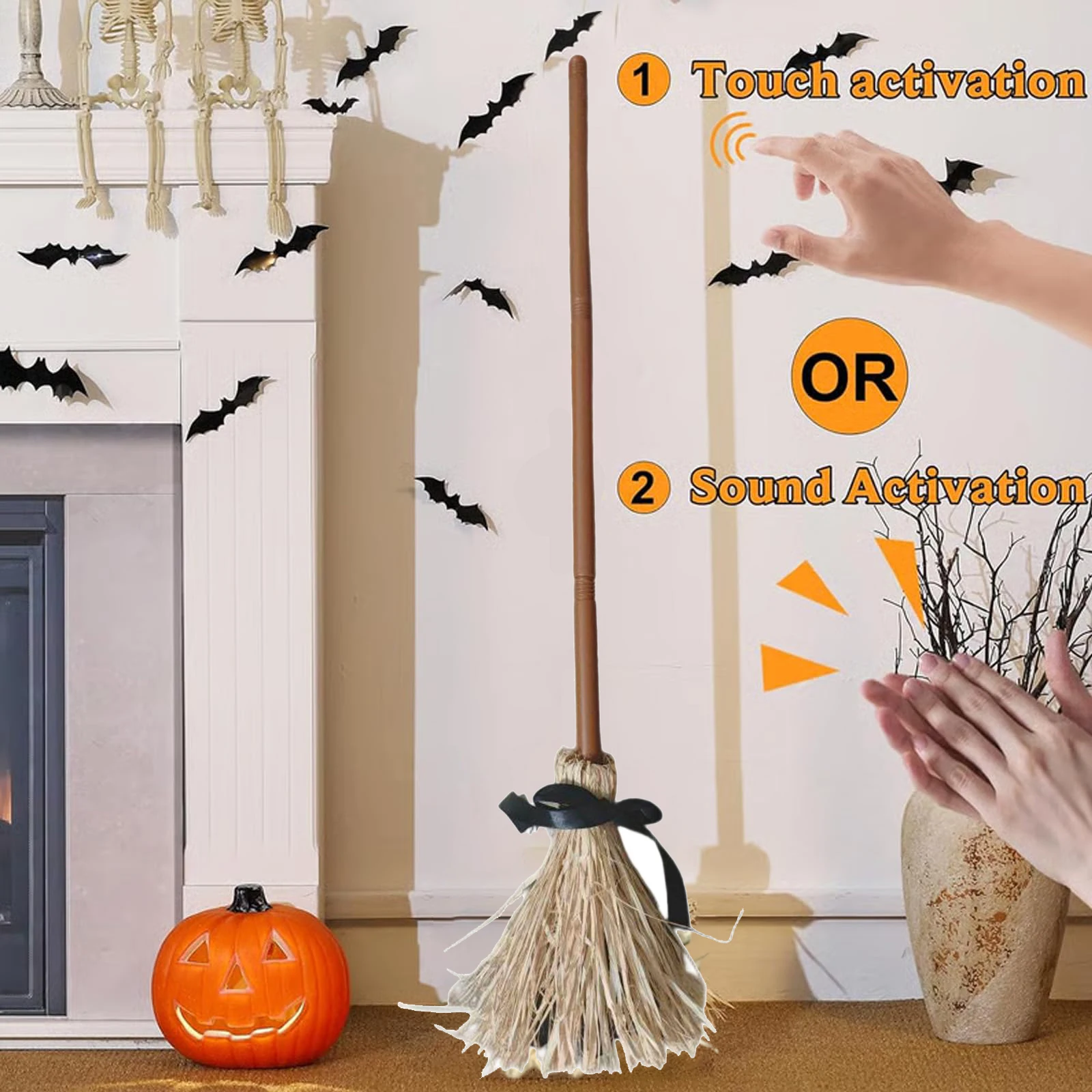 

Halloween Sound Activated Floating Broom Touch Activated Witch Broom Is Suitable For Halloween Decoration Magical Atmosphere