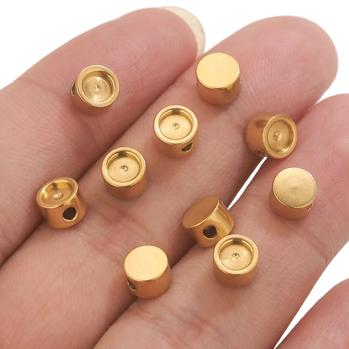 10 Stück Edelstahl lose Perlen leere Basis Harz Cabochon Tablett Spacer Perlen DIY Schmuck machen Armbänder Perlen handgemachte Handwerk