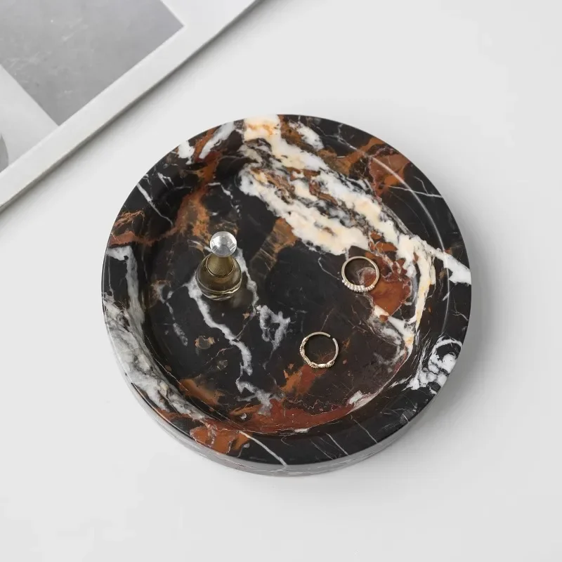 AhunderJiaz French Natural Luxury Stone Decorative Tray Marble Jewelry Aromatherapy Storage Tray Bathroom Vanity Storage Trays