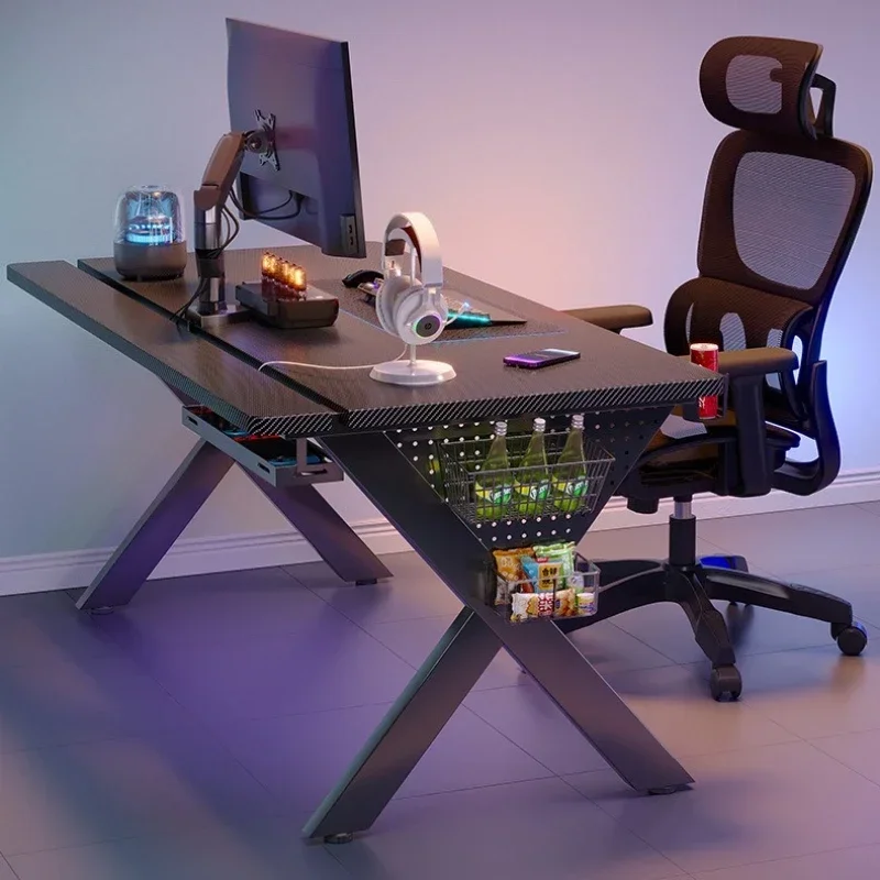 New model Computer desk Solid wood two-section with hole board game e-sports table Carbon fiber pattern learning office desk