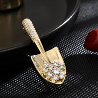 Unique Design Gold Color Rhinestone Shovel Brooches for Women Men Dripping Oil Metal Pins Suit Jewelry Accessories