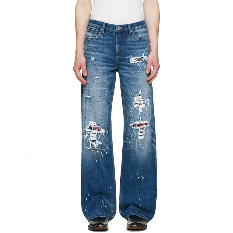 

Man's Blue Grunge Y2k Jeans Japandi Style Oversize Jean Pants Vintage Harajuku Baggy Grunge Denim Trousers Alternative Clothes