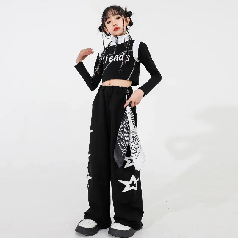 Tops cortos de Hip Hop para niñas, pantalones Cargo negros, trajes de salón para niños, pantalones de baile callejero, conjuntos de ropa para correr, ropa de calle para niños, disfraces de Jazz