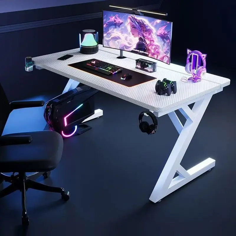 Gaming Desk, Simple Study Table with Storage Shelves, Home Office Computer Desk, Bedroom Writing Table, 47.2
