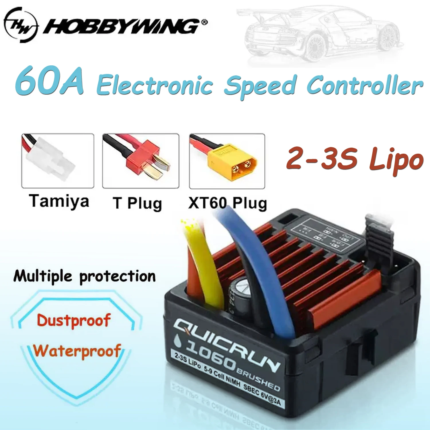 

HobbyWing QuicRun 1060 RTR 60A Brushed Waterproof ESC Electronic Speed Controller for 1/10 Scale Axial SCX10 TRX4 TRX6 D90 HPI