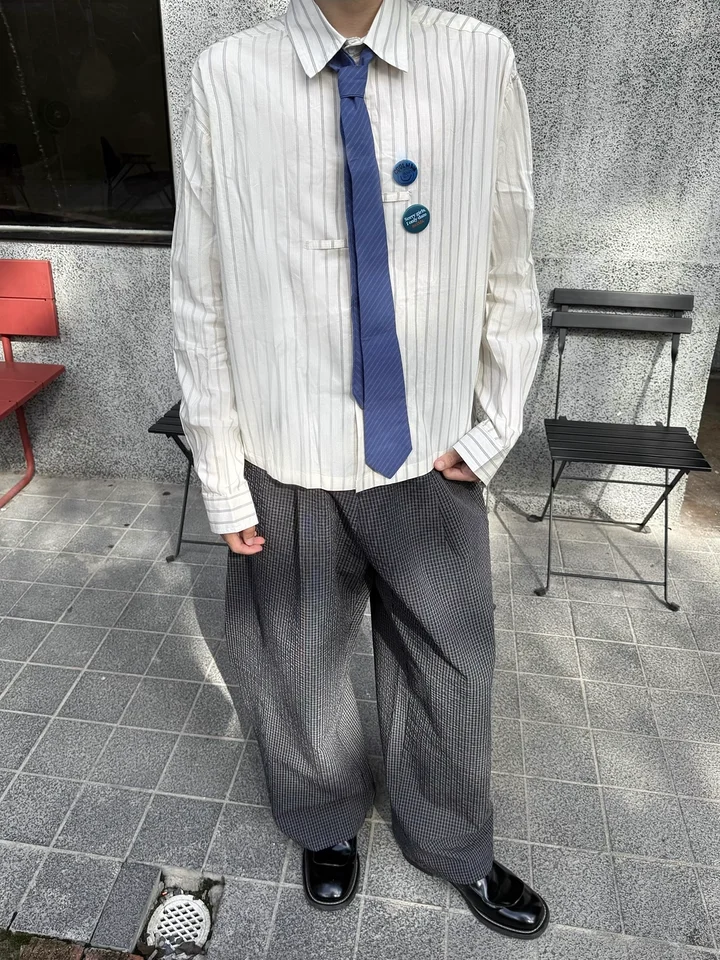 

Vintage American Street Academy Sle Pin Long Sve irt ex Autumn Striped Outerwear irt Couple's Faion Polyester ...