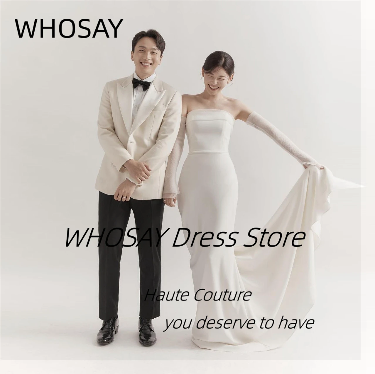 

WHOSAY Robe De Mariée Strapless Sexy Back Wedding Dresses for Woman Long Sleeves Birthday Party Shoot Photos Prom Banquet 웨딩드레스