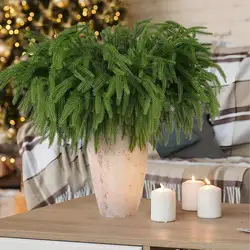 Christmas Norfolk Branches Realistic Pine Norfolk Stems DIY Crafts Faux Greenary Branches Wreath Garland Decor Artificial Pine