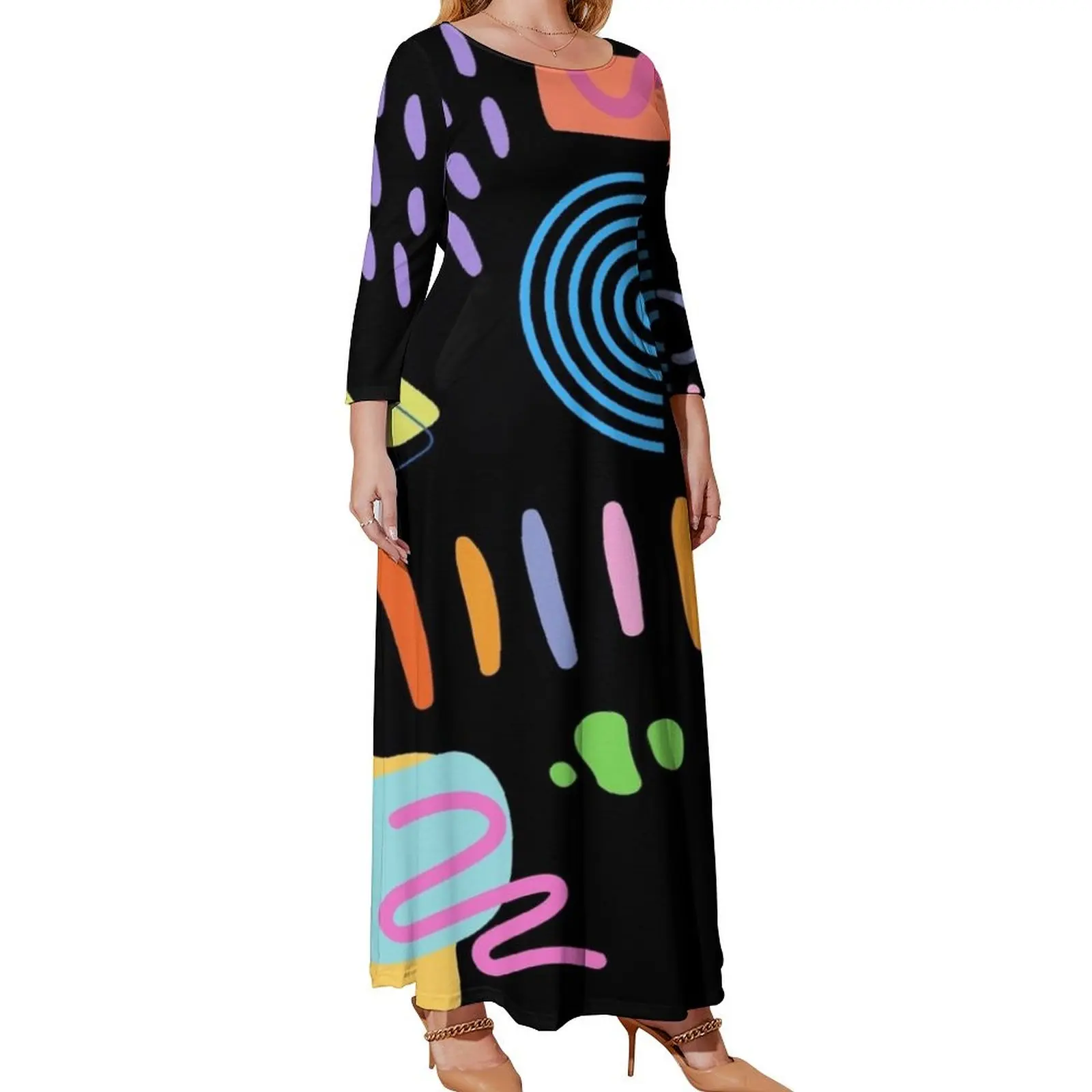 Wavy Colorful Organic and Geometric Fun Assortment of Shapes Long Sleeved Dress Cocktail of dresses