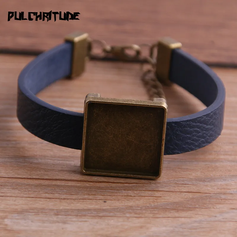1pcs PU Bangles Base Setting Cuff Blank Trays Brazel Fit 20mm Glass Cameo Dome Square Cabochon DIY Bracelet Jewelry Making P6714