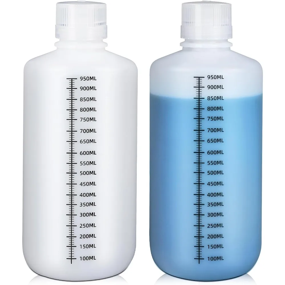 32oz/1000ml Narrow‑Mouth Plastic Bottles with Caps,  Sample, Medicine & Water Storage, Translucent, 2 Pcs