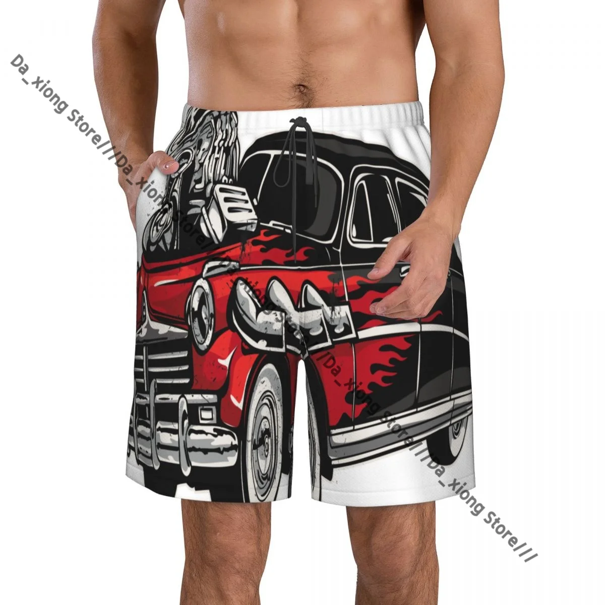 

Красный фон автомобиля, быстросохнущие шорты для плавания для мужчин, купальник, багажник, купальная пляжная одежда