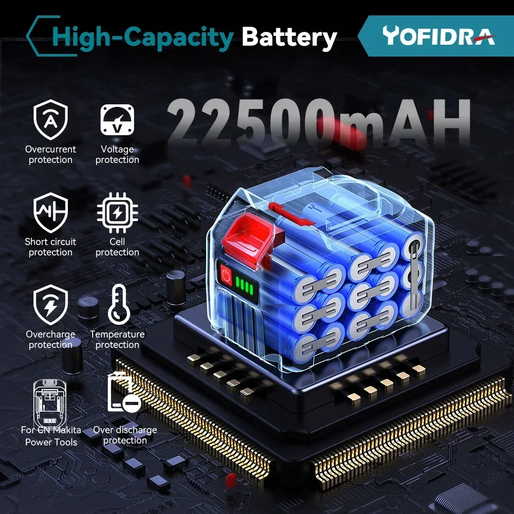 YOFIDRA baterai isi ulang 22500mah 15000mah baterai Lithium Ion 388VF 928VF baterai Li-ion untuk Makita alat listrik