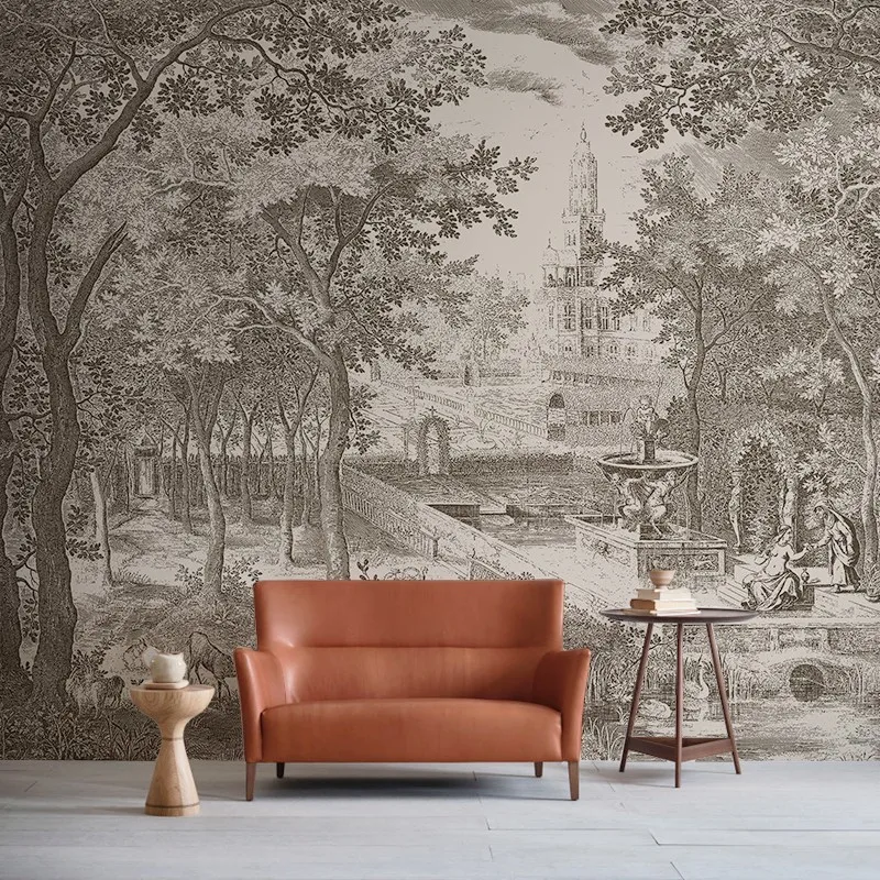 Customized wallpaper 3D French style mural European retro bedroom medieval forest wall papers homestay hotel abstract tree mural