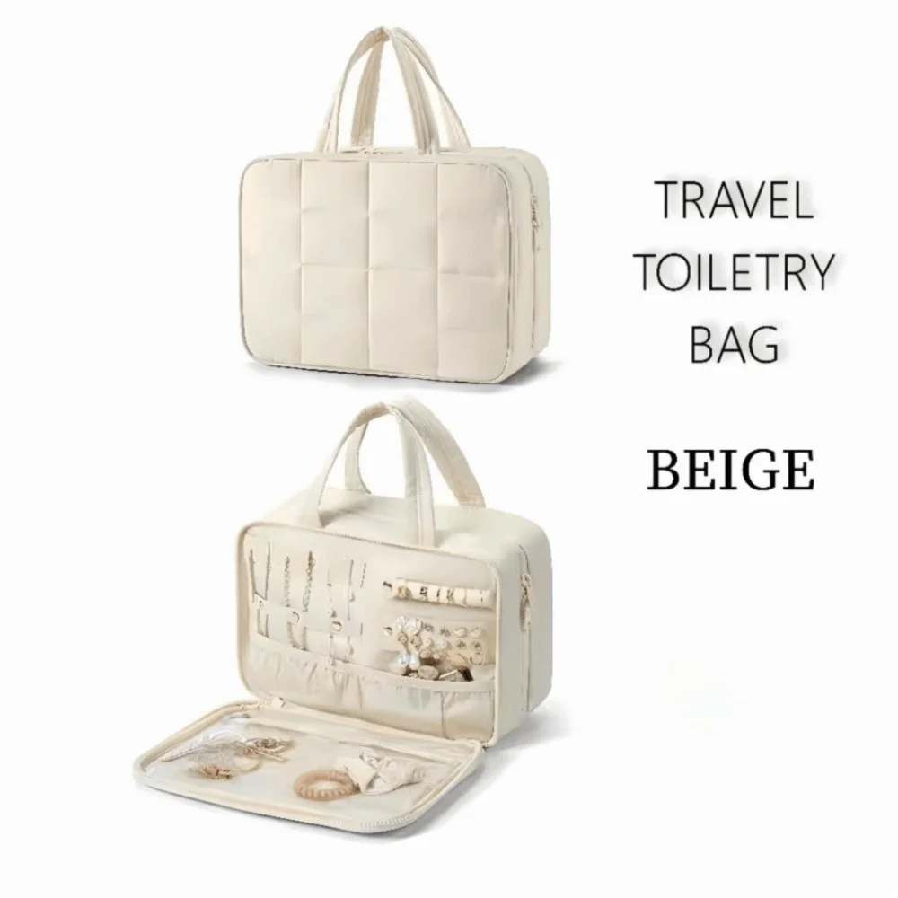 

Cloth Cosmetic Handbag Zipper Closure Handle Portable Makeup Pouch Multipocket Separate Dry and Wet Travel Toiletry Bag