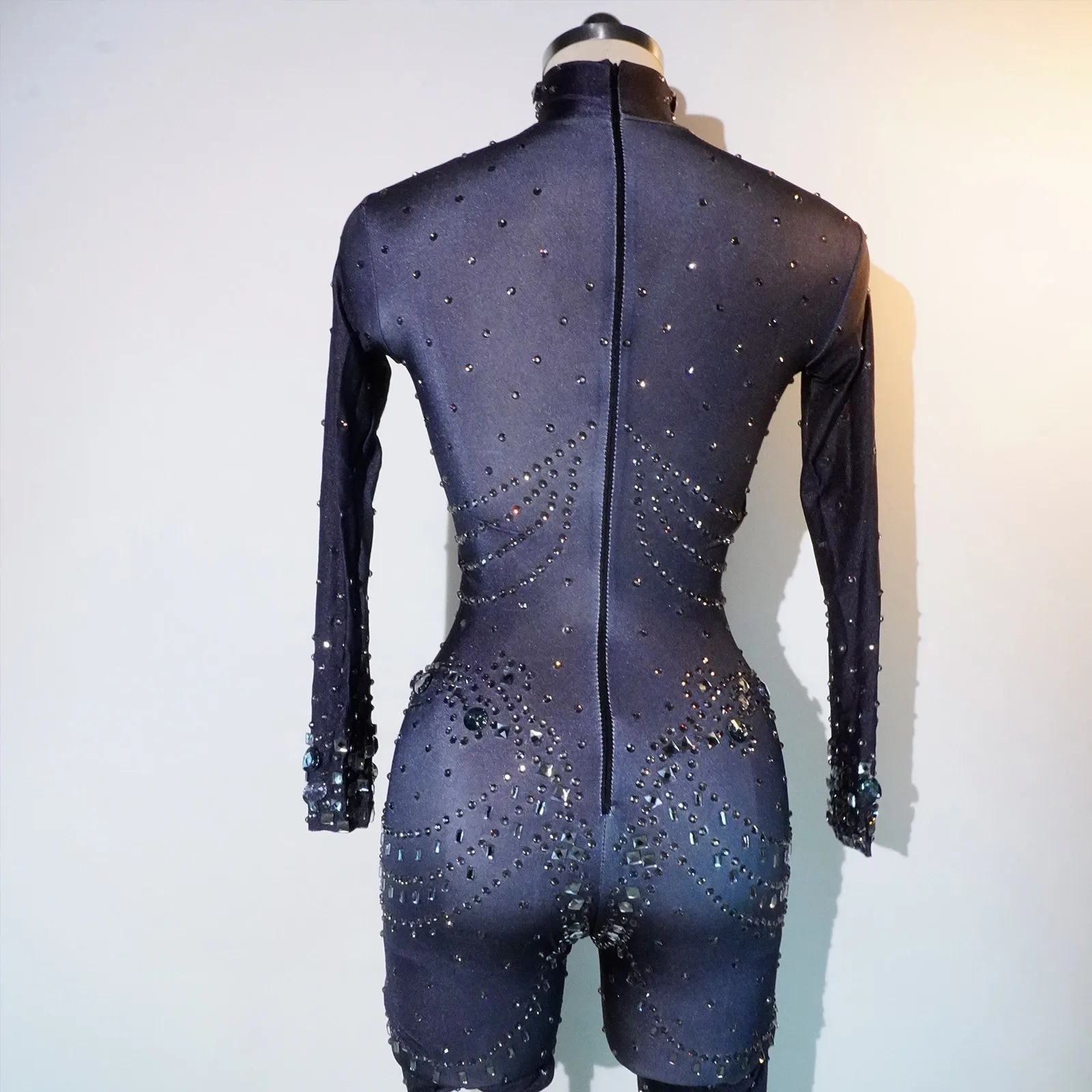 drag queen costumes sparkle rhinestones black long sleeve jumpsuit club party birthday performance Celebrate pole dance clothing