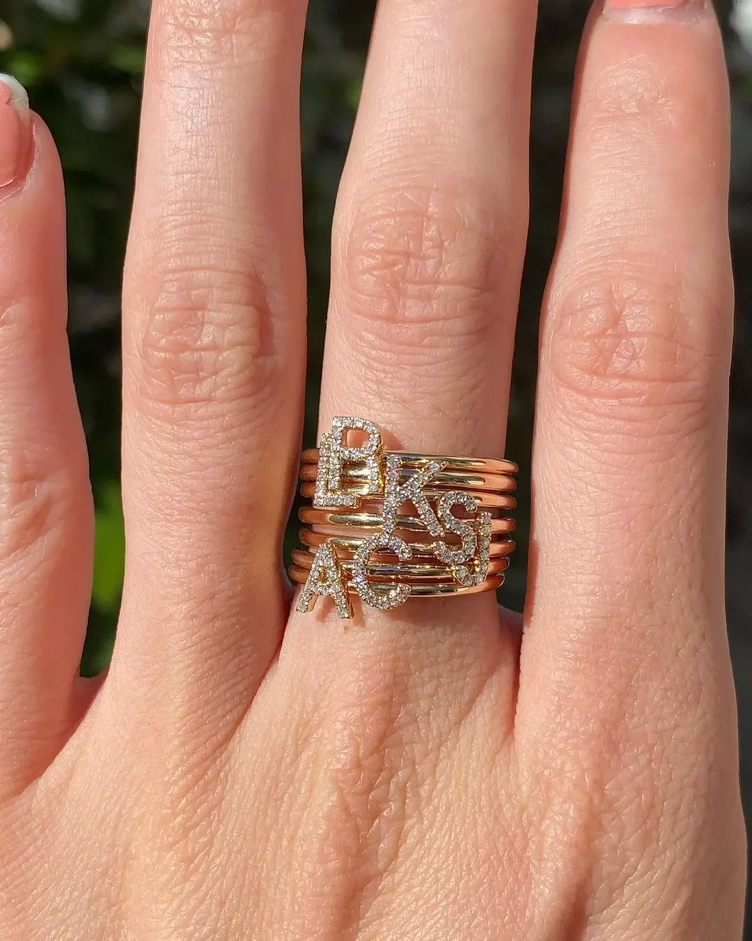 Micro Pave Sparking Cz Initials 26 Alphabet Thin Band Midi Women New Name Classic Letter Finger Ring