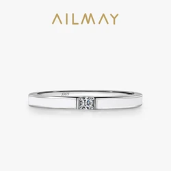 Ailmay Simple 925 Sterling Silver White Enamel Rings For Women Dazzling Zircon Fine Wedding Engagement Jewelry