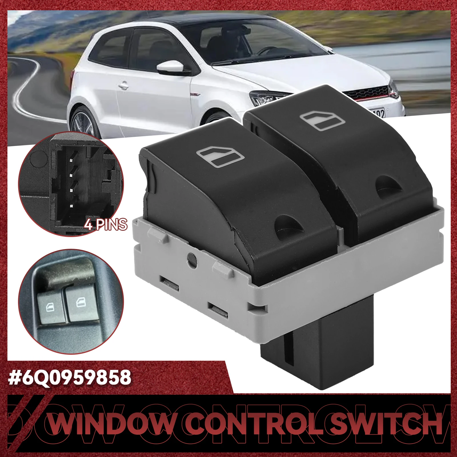 Joli de commande de lève-vitre électrique de voiture avant, interrupteur de commande de lève-vitre pour VW Seat Ibiza Cordoba 6inj POLO 9N 2001-2009 Fox 6Q0 959 858, 6Q0959858