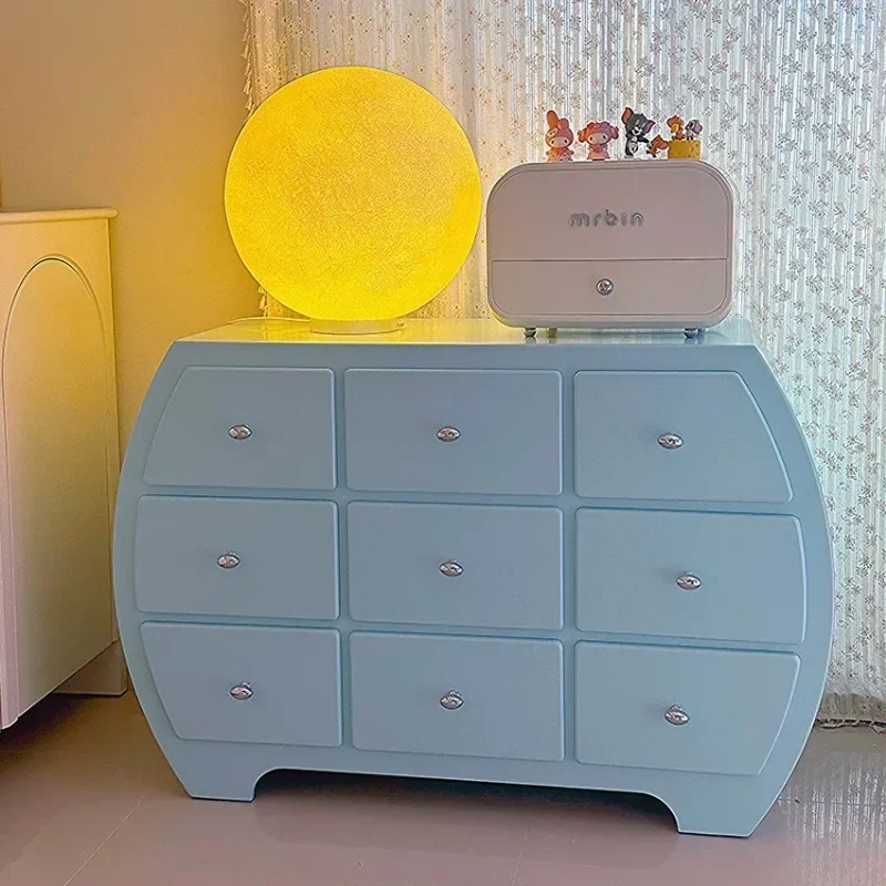 

Nine drawers, chest storage lockers, solid wood pink bedroom entrance display and side c